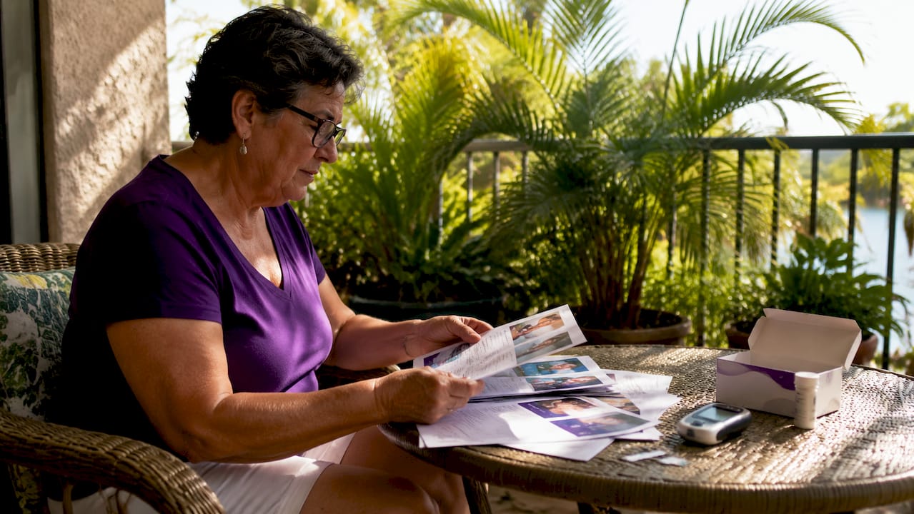 Florida resident reviewing diabetic program brochures
