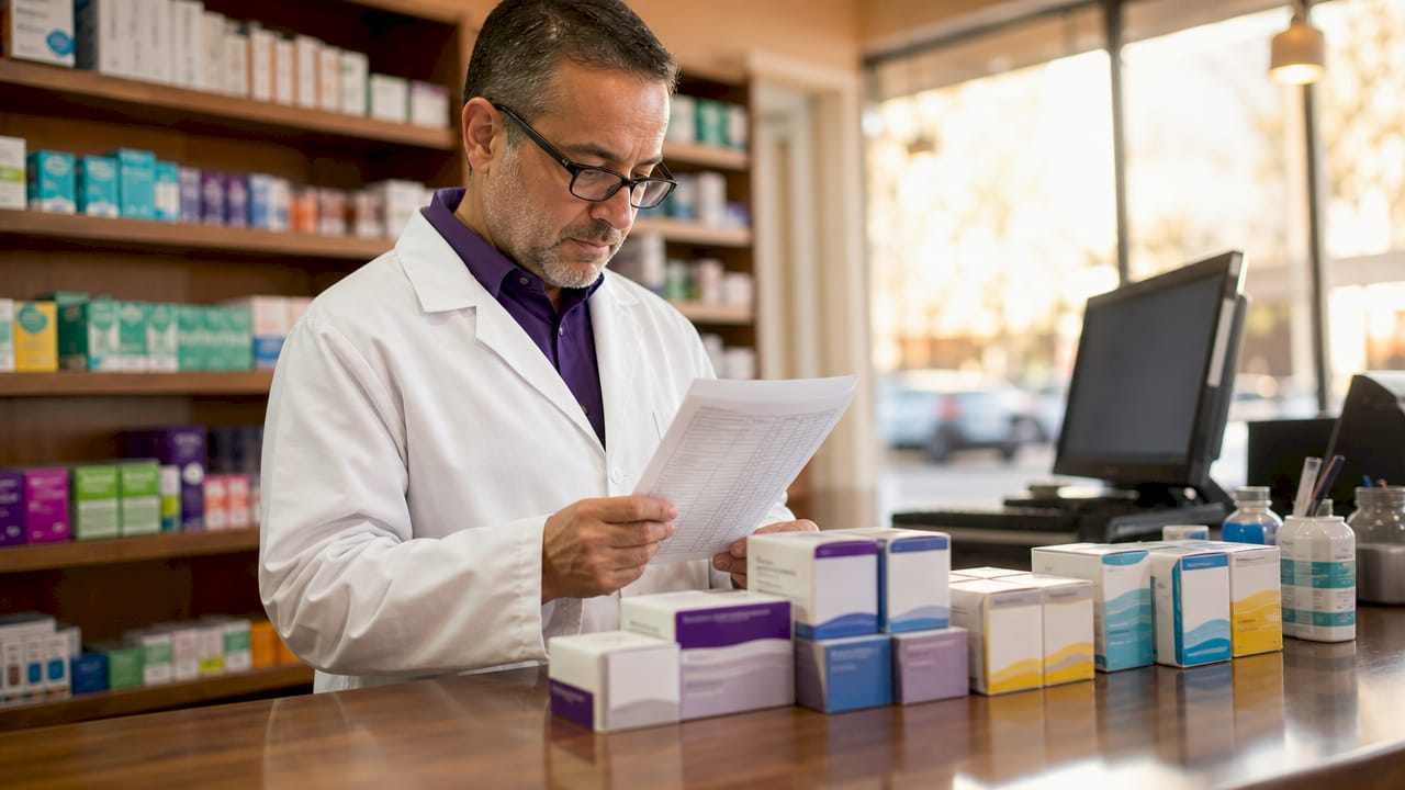 Pharmacist managing monthly diabetic supply prescriptions