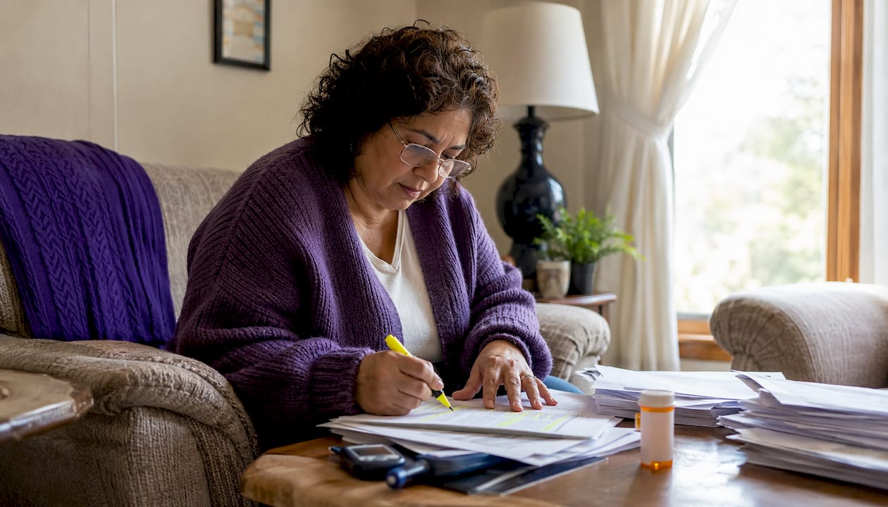 Woman reviewing Medicare diabetic supply documents