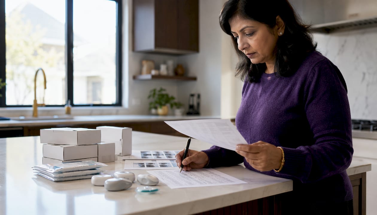 Woman reviewing diabetic supplies compatibility