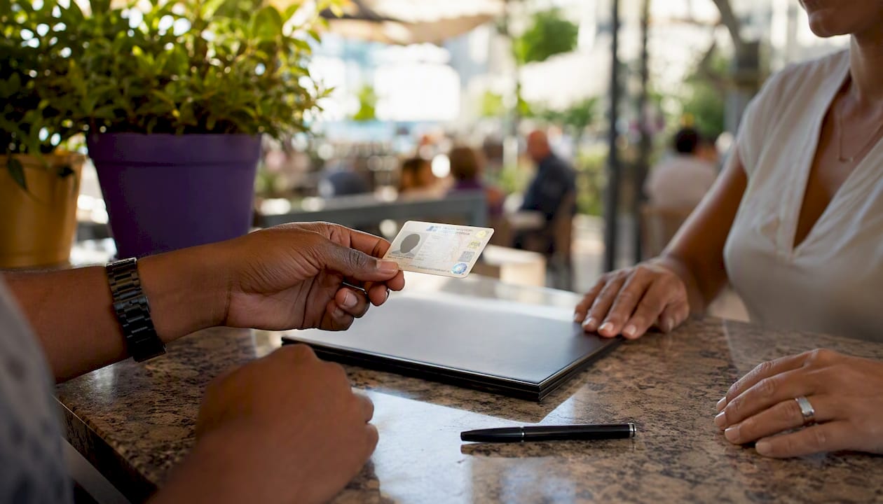 Hands holding blank government ID card