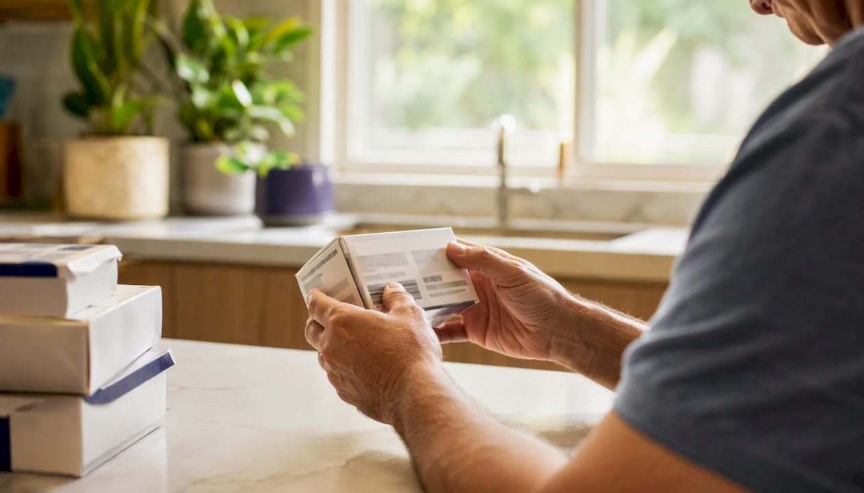 Hands checking diabetic supplies expiration date