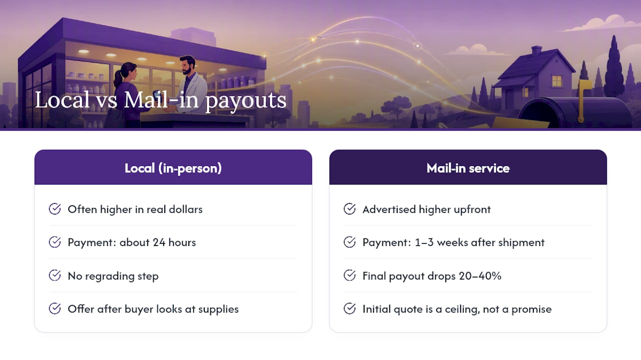 Comparison diagram of local vs mail-in payouts