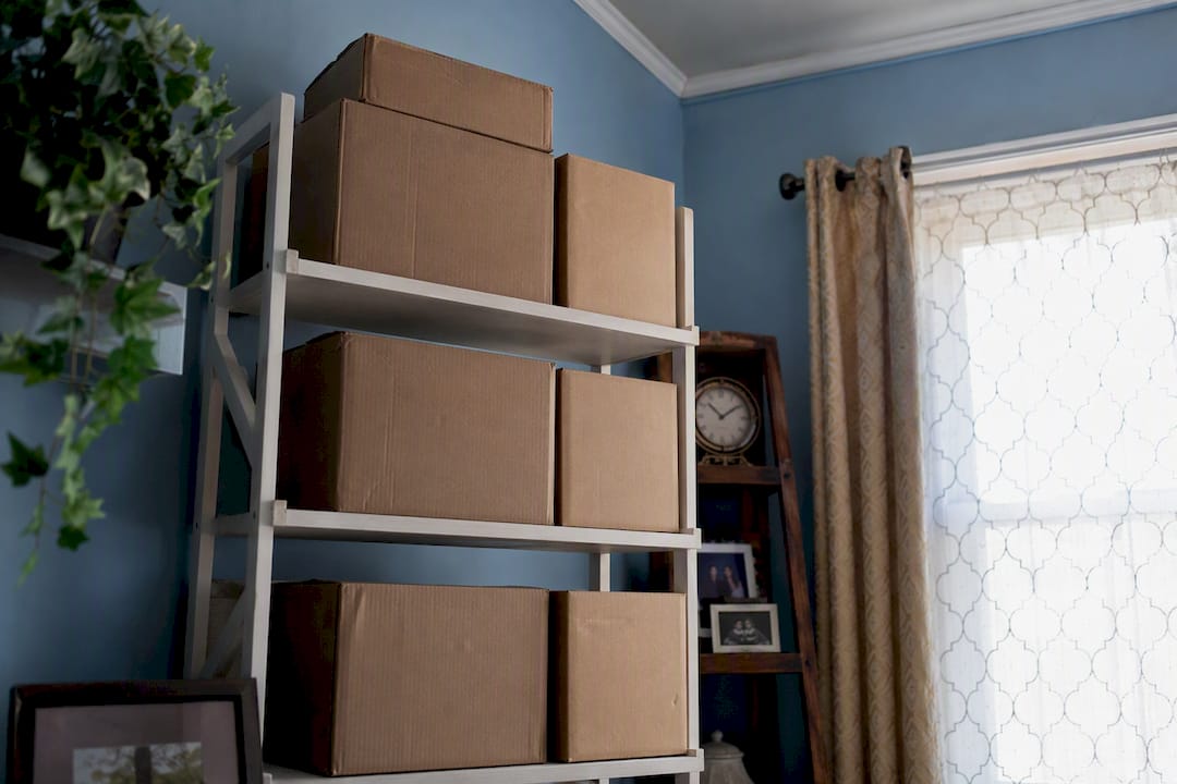 Neatly stored diabetic supplies on home shelf