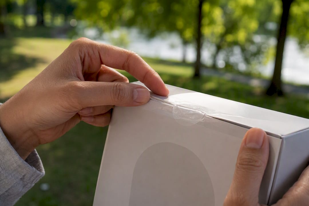 Close-up of hands checking diabetic supply seal