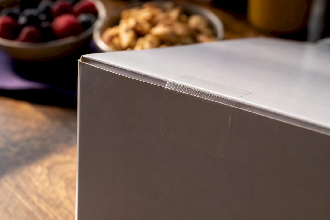 Close-up of tamper-evident seal on diabetic supply box