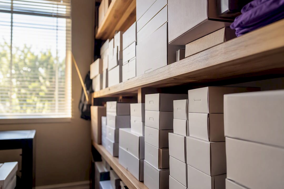Organized diabetic supplies on home shelf