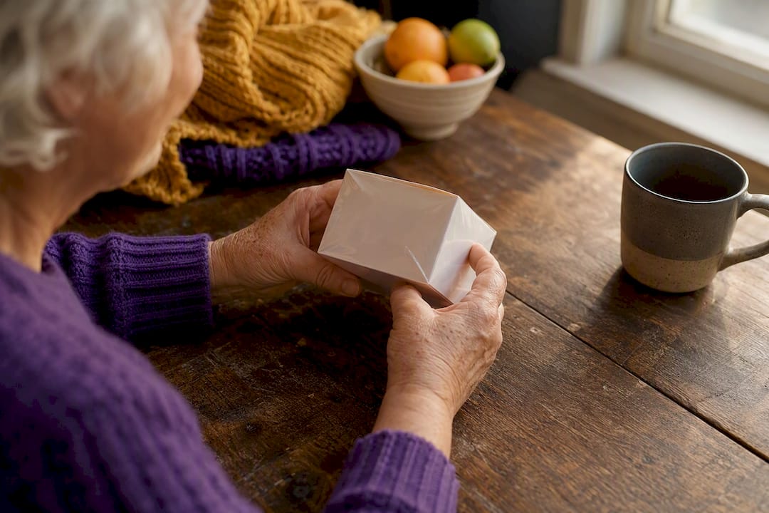Hands inspecting sealed diabetic test strips box