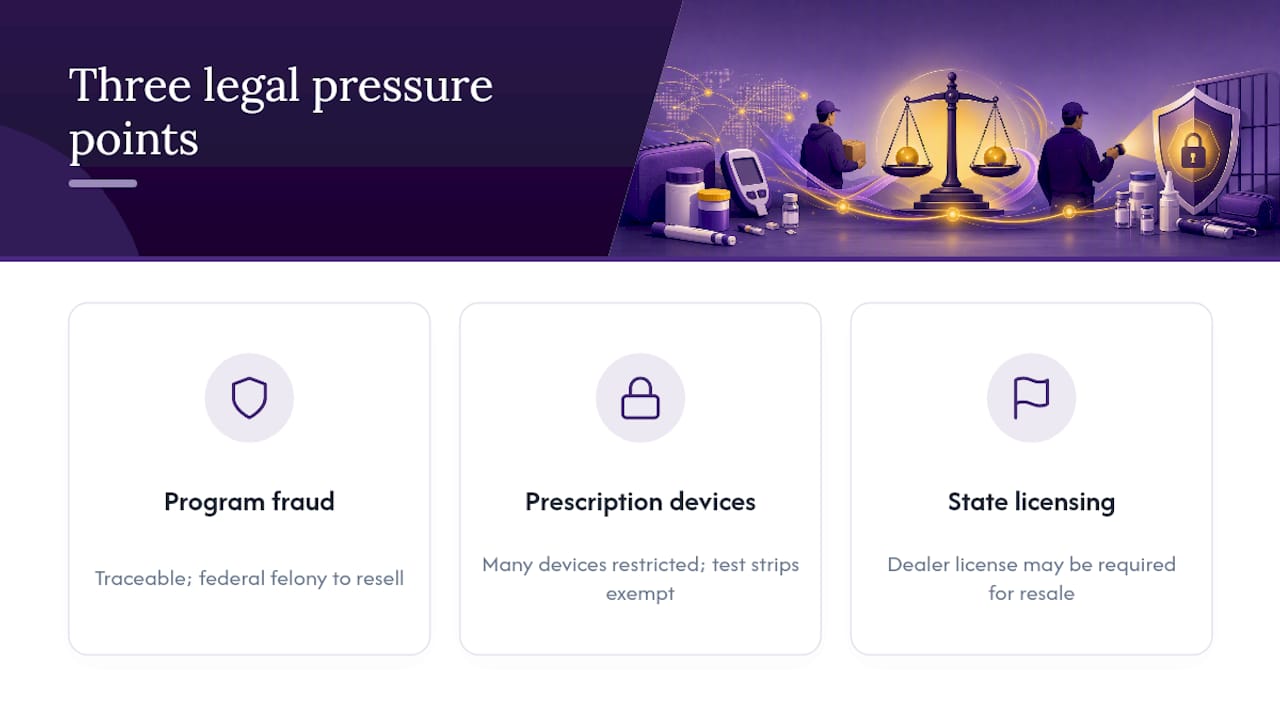 Diagram illustrating legal pressure points for diabetic supply sales