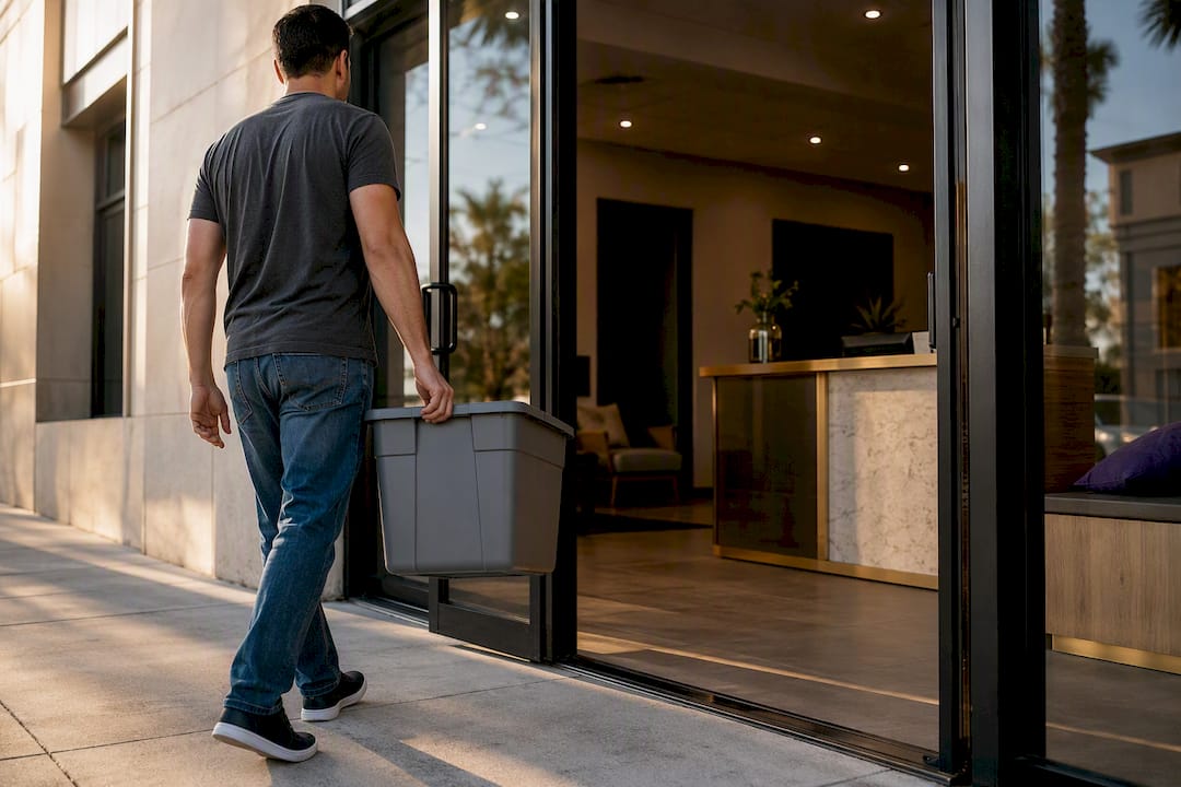 Seller arriving at a local buyback storefront
