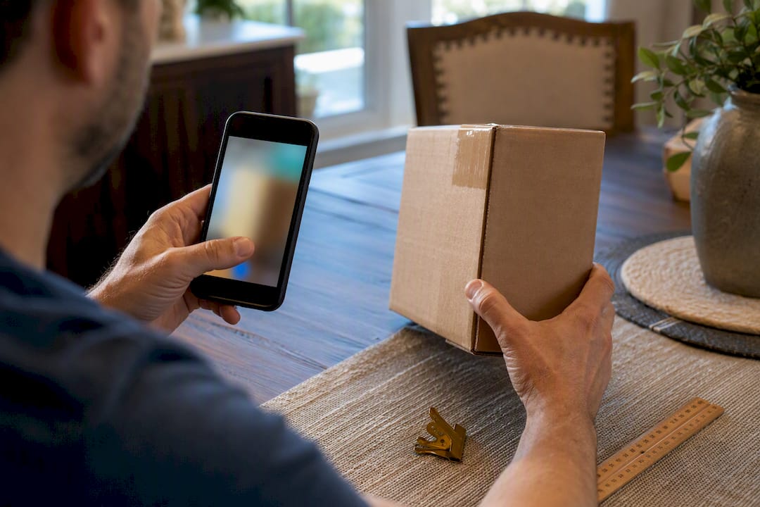 Seller photographing sealed carton details