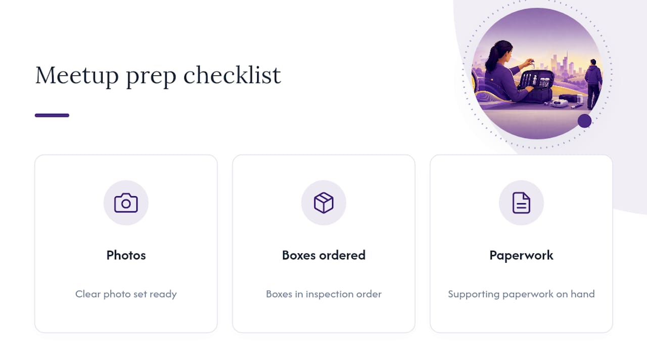 Three-item meetup preparation checklist