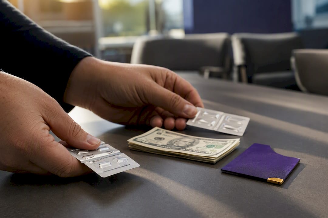 Anonymous sealed strips beside same-day cash