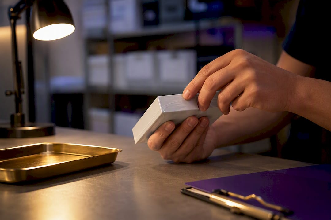 Hands checking a sealed sensor package