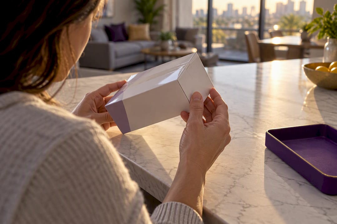 Hands inspecting sealed medical supply carton