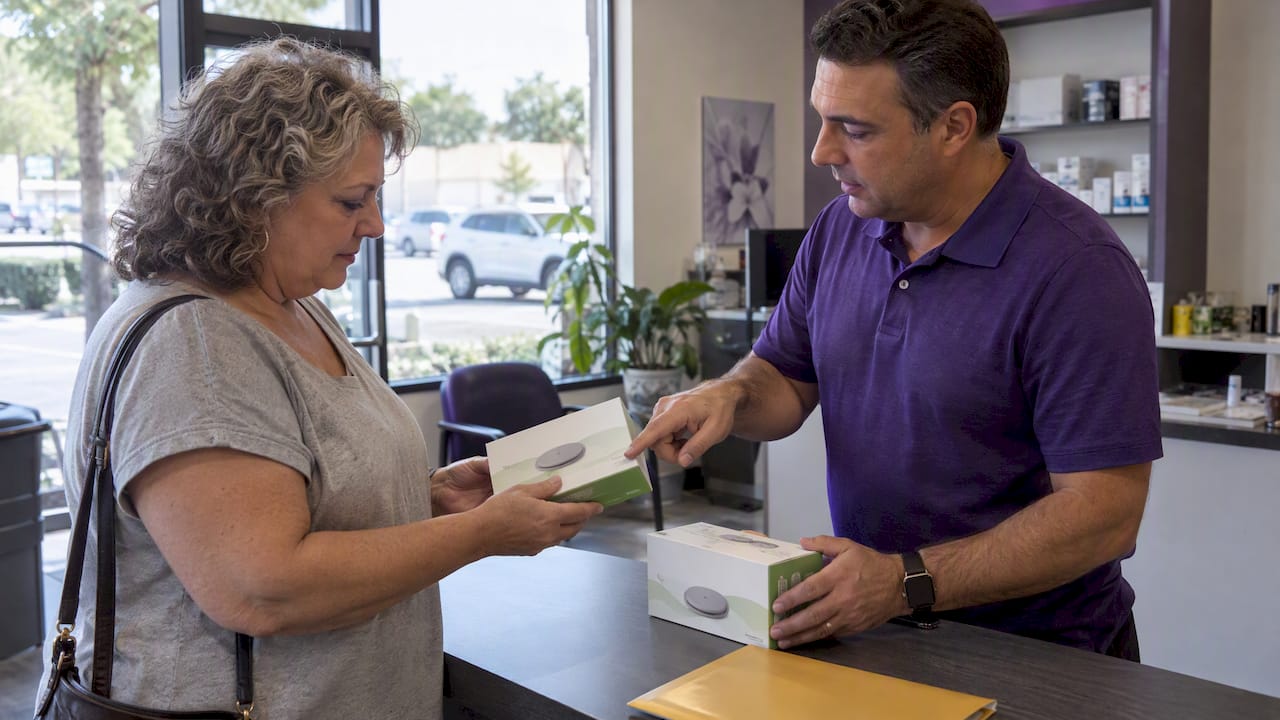 Buyer inspecting sealed Dexcom G6 cartons