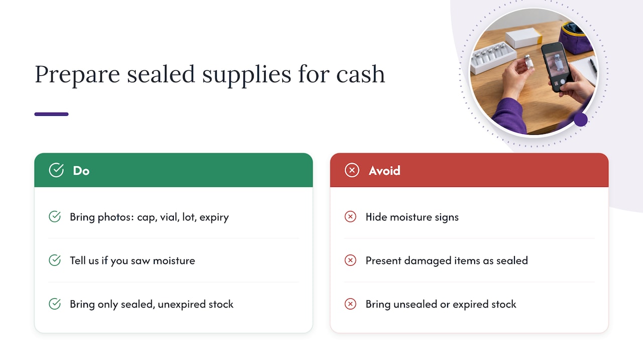 Getting cash for your sealed, unaffected supplies — overview diagram