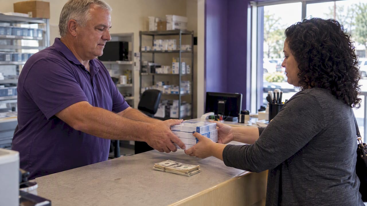 Local seller exchanging sealed test strip cartons