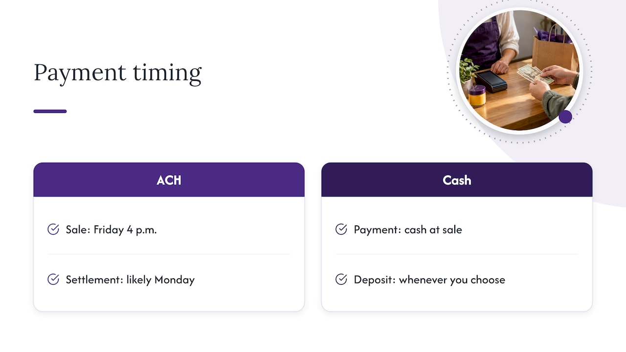 Friday sale payment timing: ACH versus cash