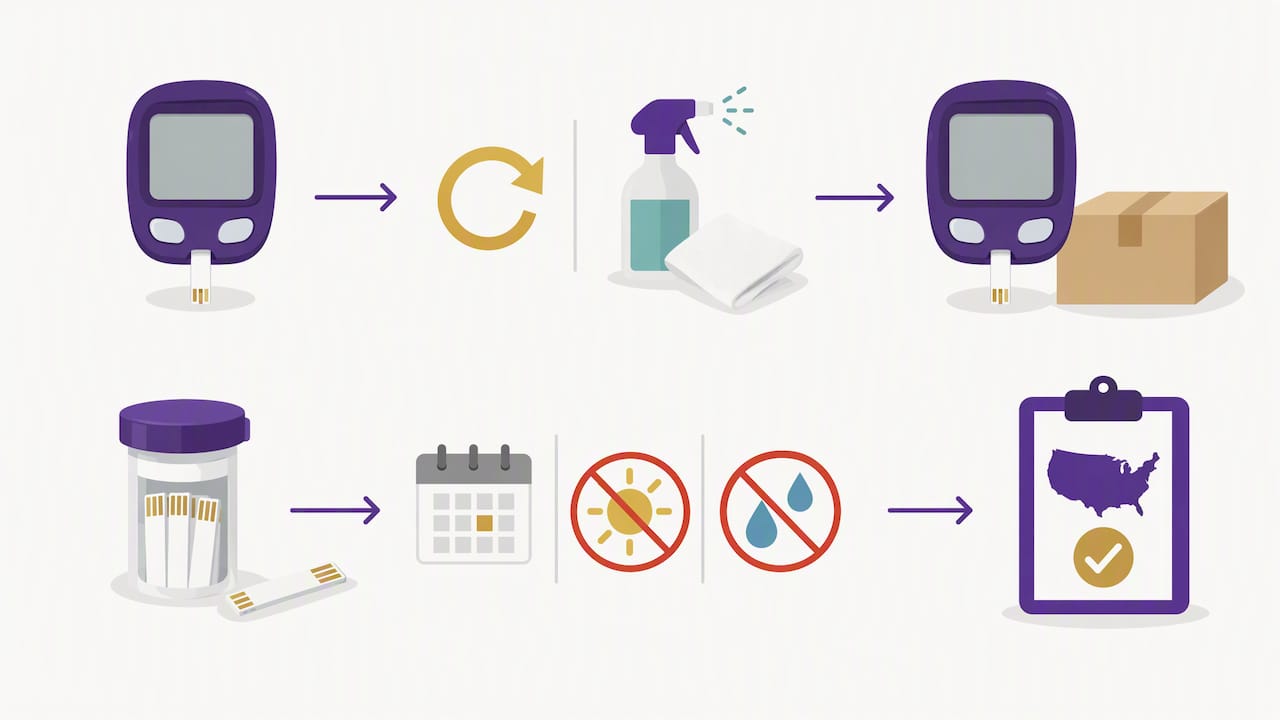 Reusable meter and test strip handling paths