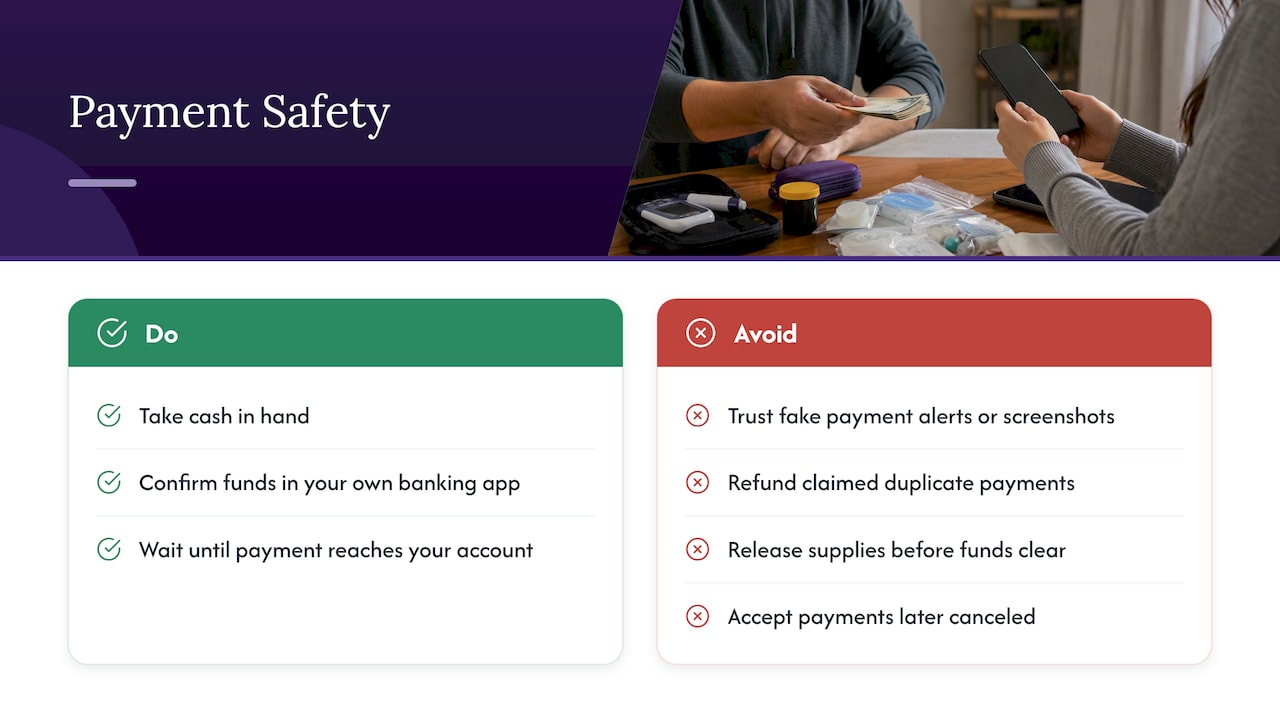 Verify payment before handing over supplies